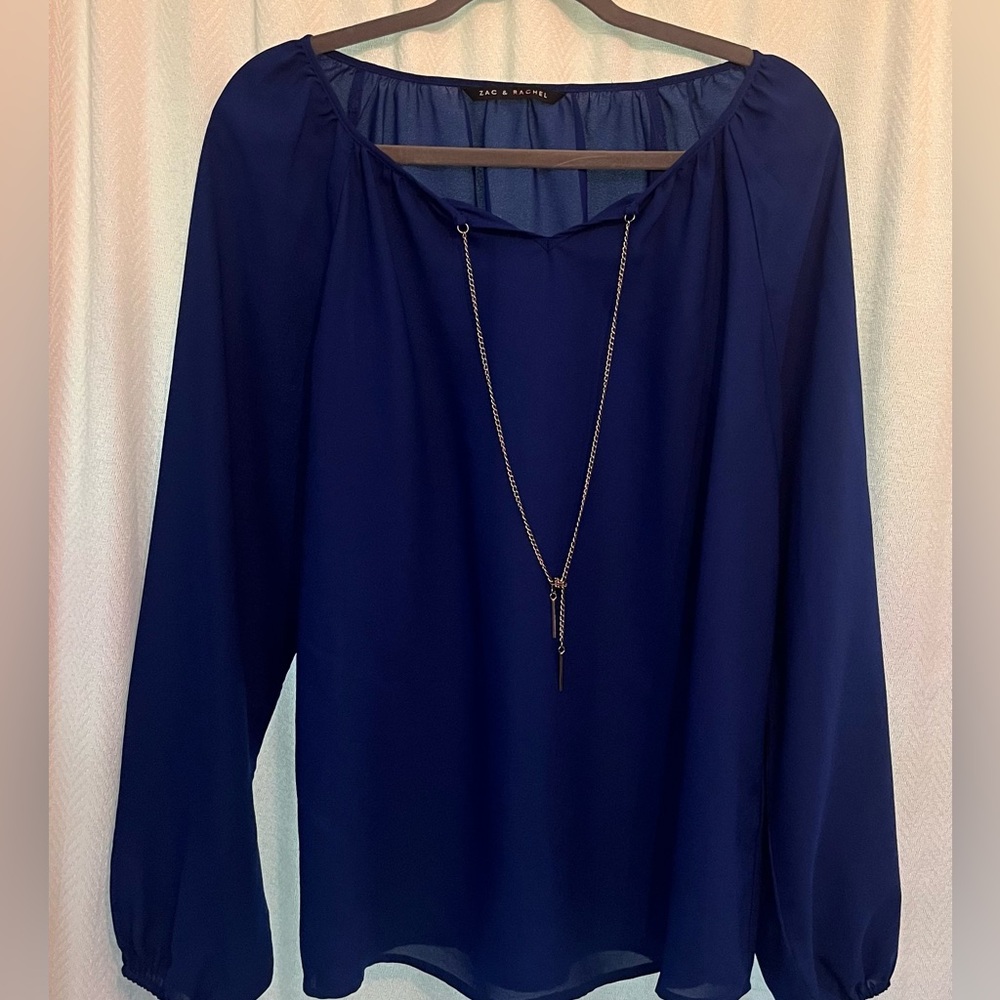Zac & Rachel Deep Blue Blouse with Necklace